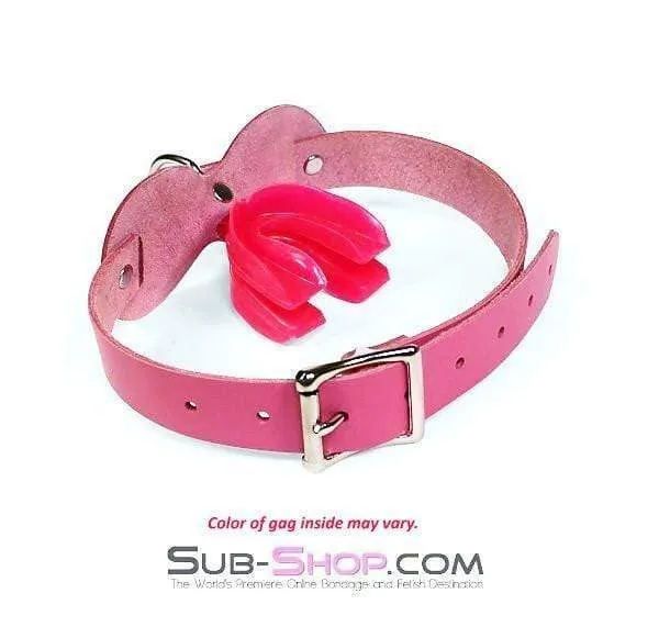 0978A-SIS      Pretty Sissy Slave Quiet Hot Pink BDSM Training Leather Double Mouth Guard Gag