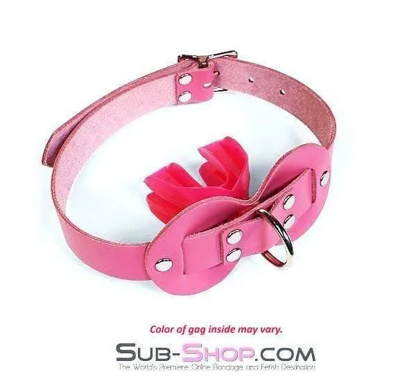 0978A-SIS      Pretty Sissy Slave Quiet Hot Pink BDSM Training Leather Double Mouth Guard Gag