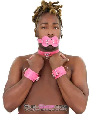 0978A-SIS      Pretty Sissy Slave Quiet Hot Pink BDSM Training Leather Double Mouth Guard Gag