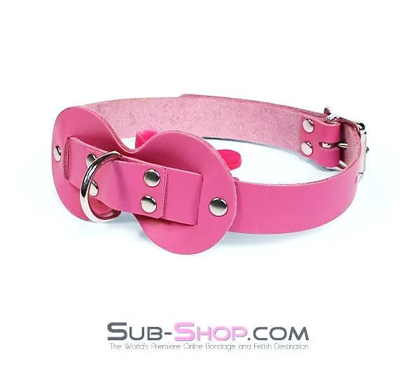 0978A-SIS      Pretty Sissy Slave Quiet Hot Pink BDSM Training Leather Double Mouth Guard Gag