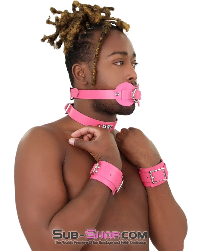 0978A-SIS      Pretty Sissy Slave Quiet Hot Pink BDSM Training Leather Double Mouth Guard Gag