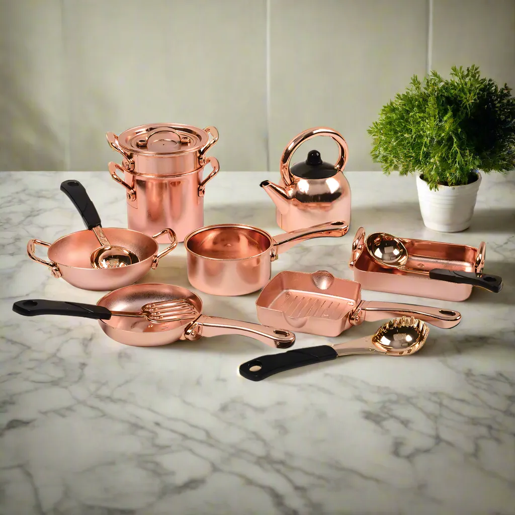 13-Piece Kids' Copper Kitchen Play Set | Realistic Pretend Play Cookware