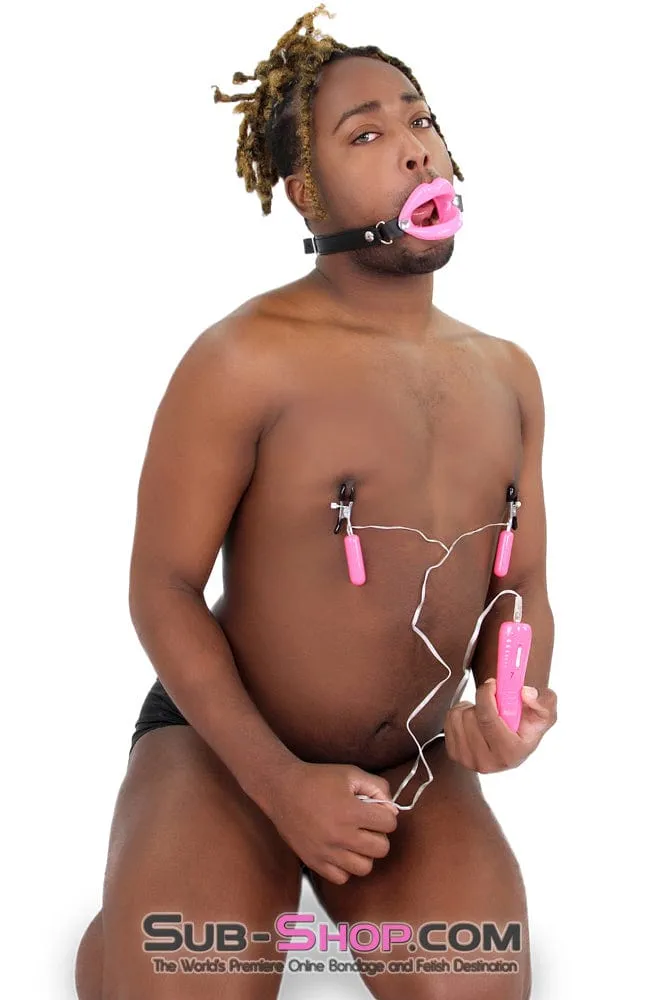 2425M-SIS      Bondage Accessory Sissy Doll Pink Sex Lips Sissy Transformation Strapped Open Mouth Gag