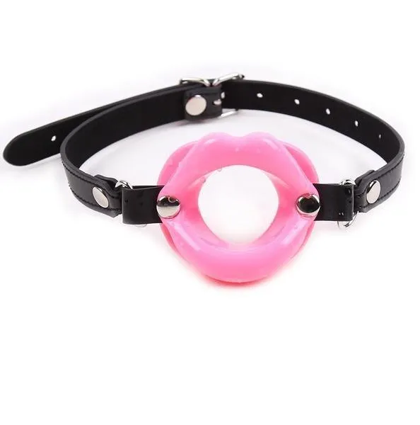 2425M-SIS      Bondage Accessory Sissy Doll Pink Sex Lips Sissy Transformation Strapped Open Mouth Gag