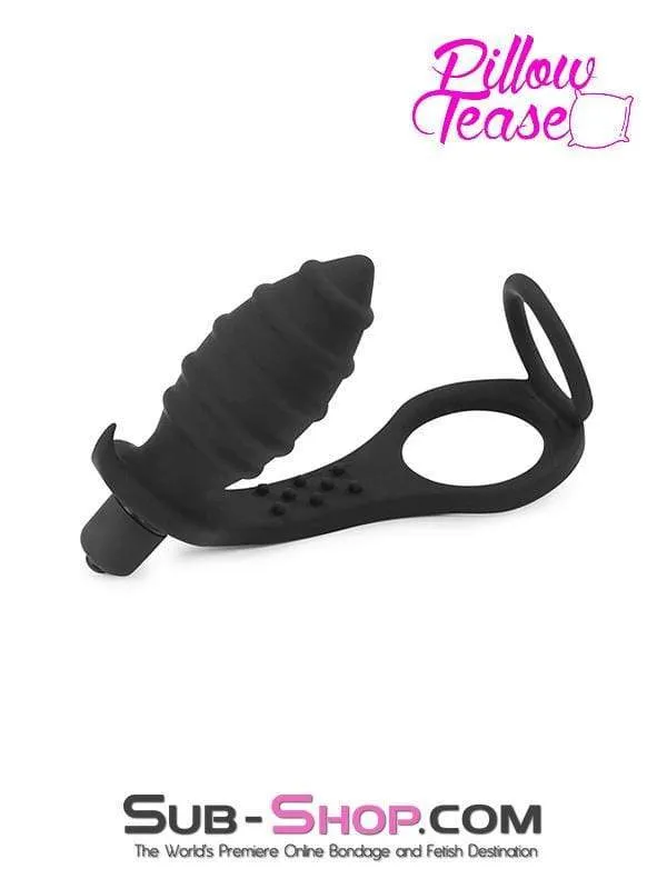 2630M-SIS      Grenade Vibrating Sissy Jezebel Butt Plug Silicone Dual Cock & Balls Rings Set