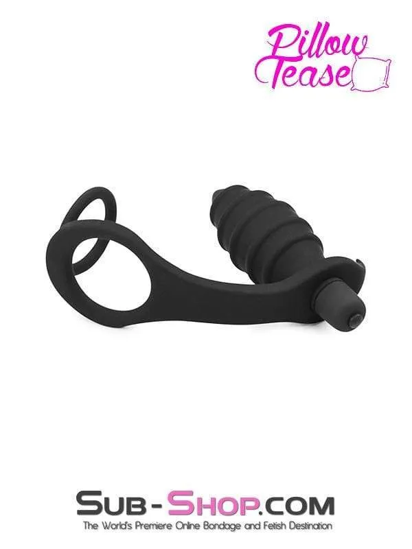 2630M-SIS      Grenade Vibrating Sissy Jezebel Butt Plug Silicone Dual Cock & Balls Rings Set