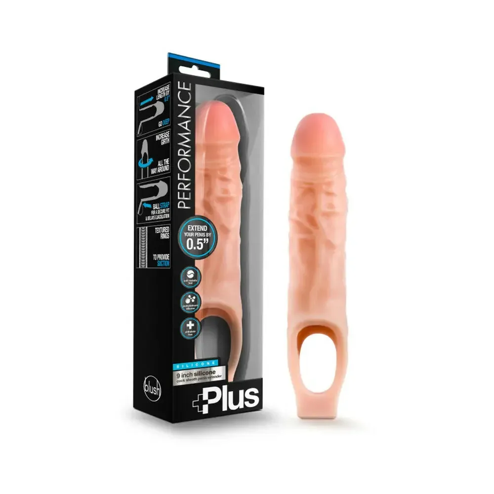 9 in. Silicone Cock Sheath Penis Extender Sling Beige