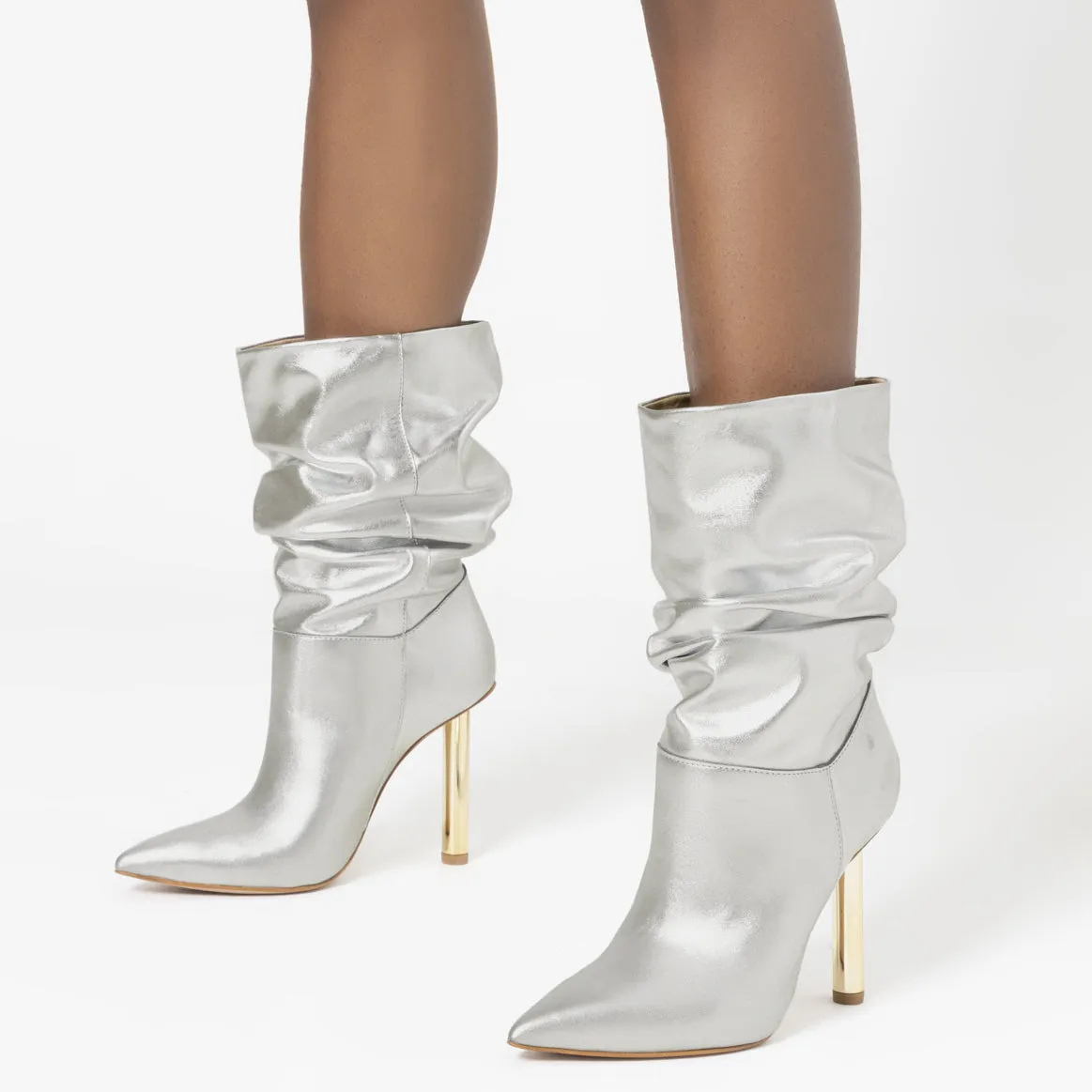 Ashlee Pin Heel Metallic Leather Bootie