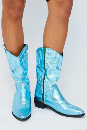 Blue Festival Western Metallic Cowboy Boot