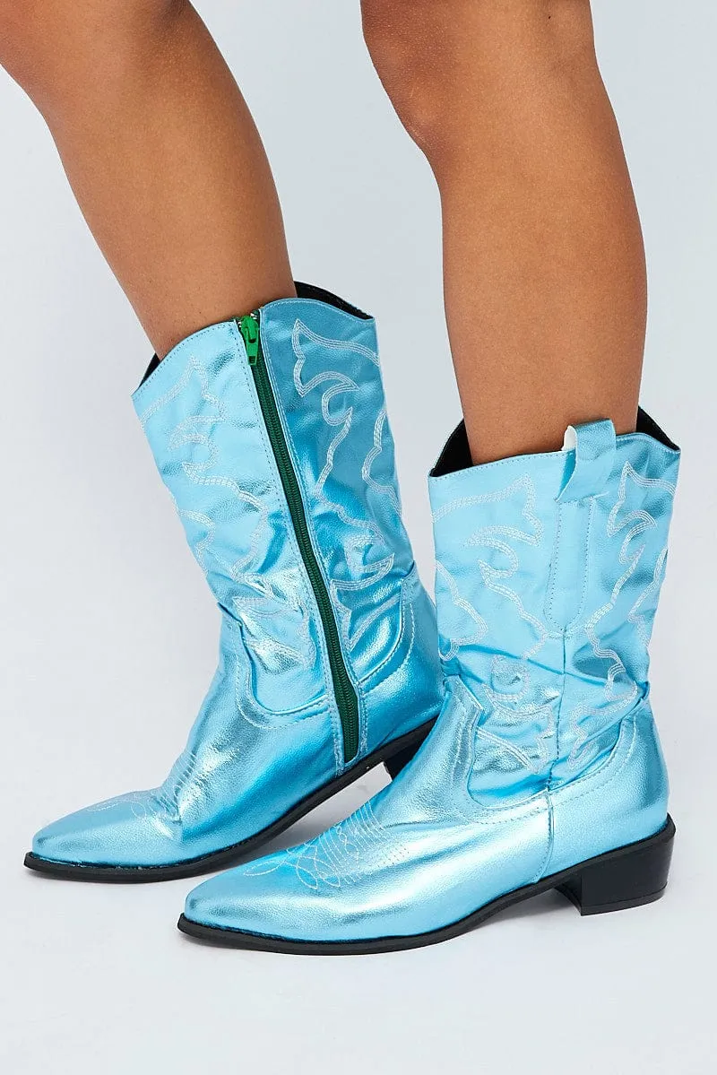 Blue Festival Western Metallic Cowboy Boot