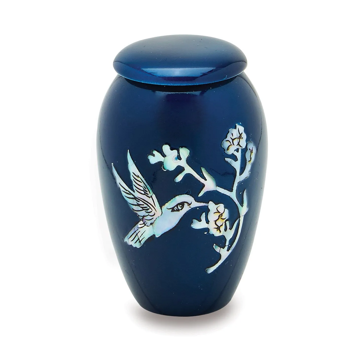 Blue Hummingbird Mother of Pearl Cremation Urn