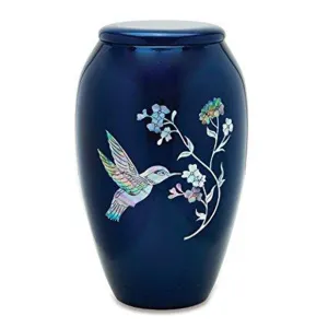 Blue Hummingbird Mother of Pearl Cremation Urn