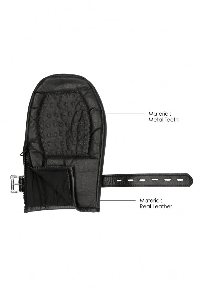 Bondage Mittens Padded With Metal Teeth - Black