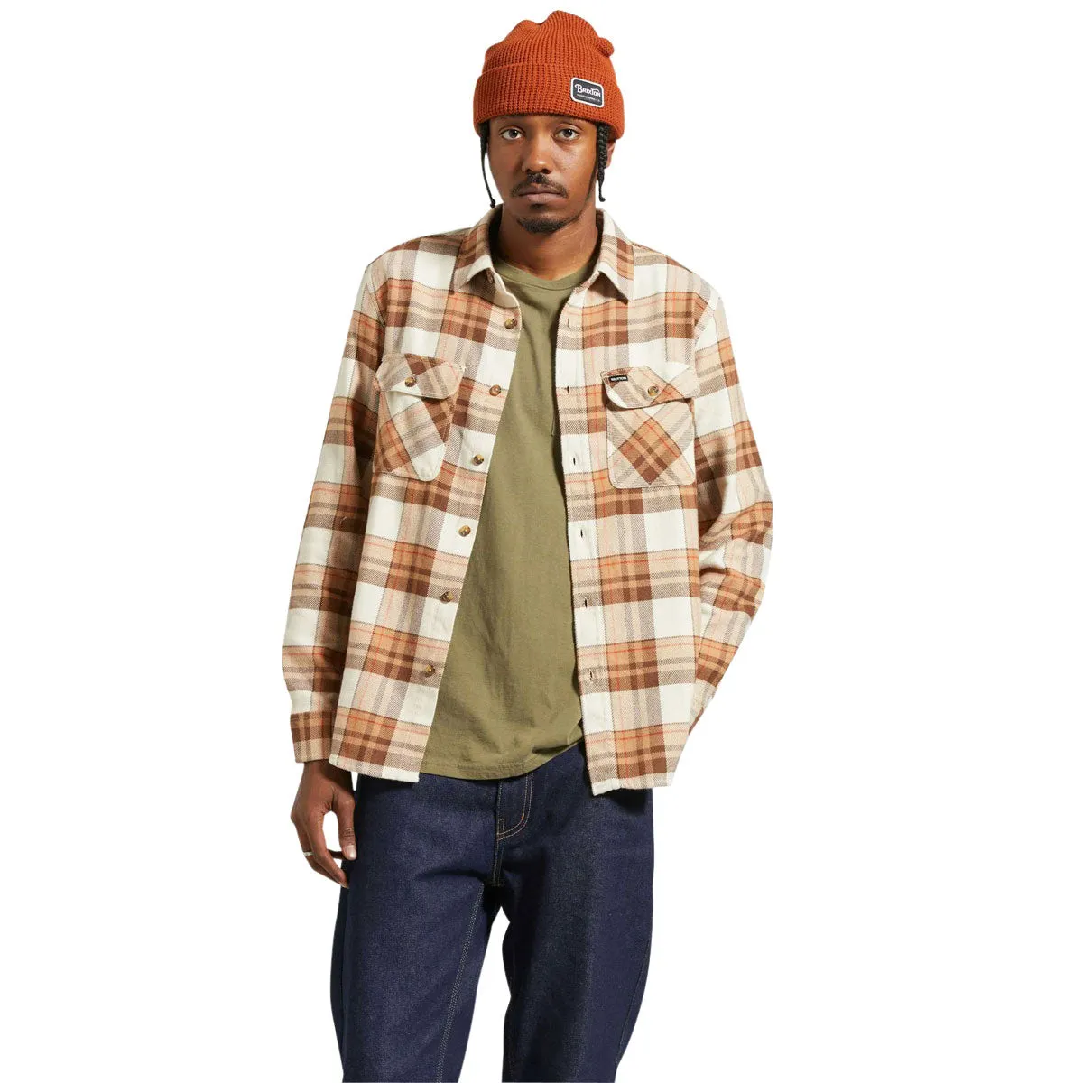 Brixton Bowery Flannel Long Sleeve Shirt - Whitecap/Pinecone Brown