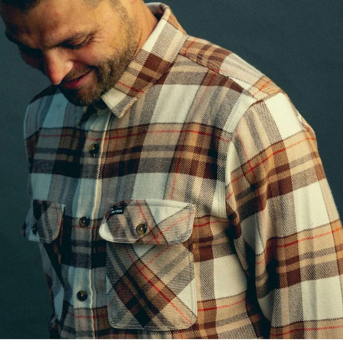 Brixton Bowery Flannel Long Sleeve Shirt - Whitecap/Pinecone Brown