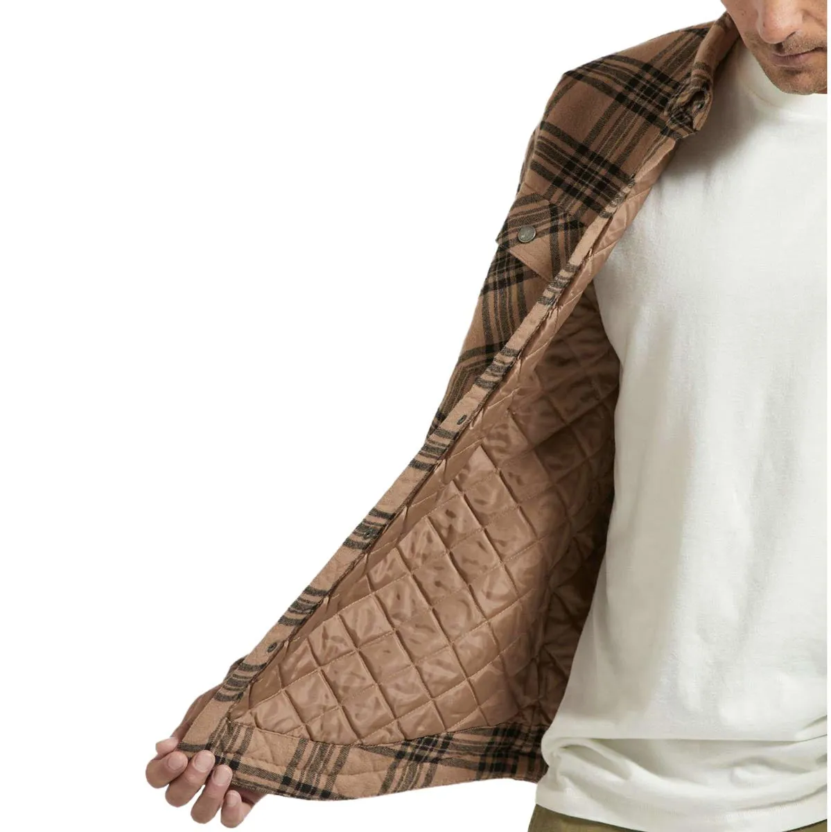 Brixton Bowery Quilted Long Sleeve Flannel Shirt - Woodsmoke/Black