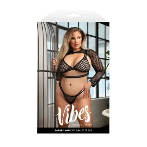 Fantasy Lingerie Vibes Barbed Wire Fishnet Bralette. Shrug & Panty Queen Size