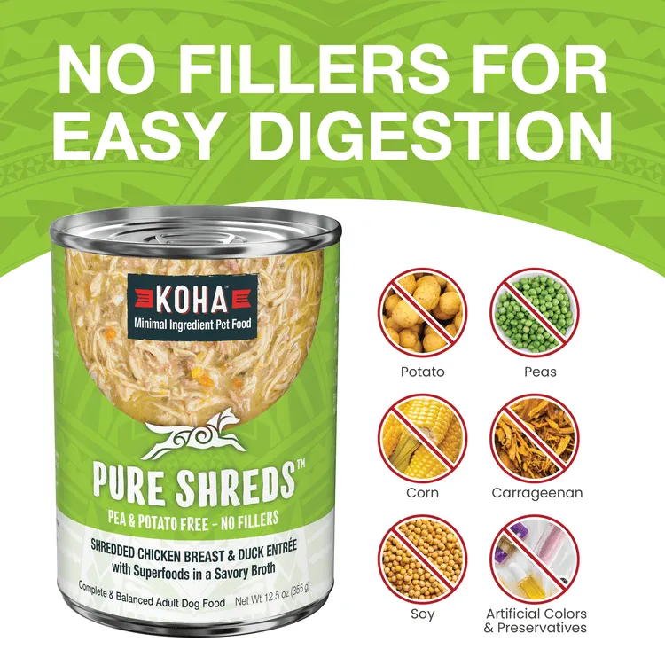 KOHA Pure Shreds Shredded Chicken Breast & Duck Entrée Canned Dog Food
