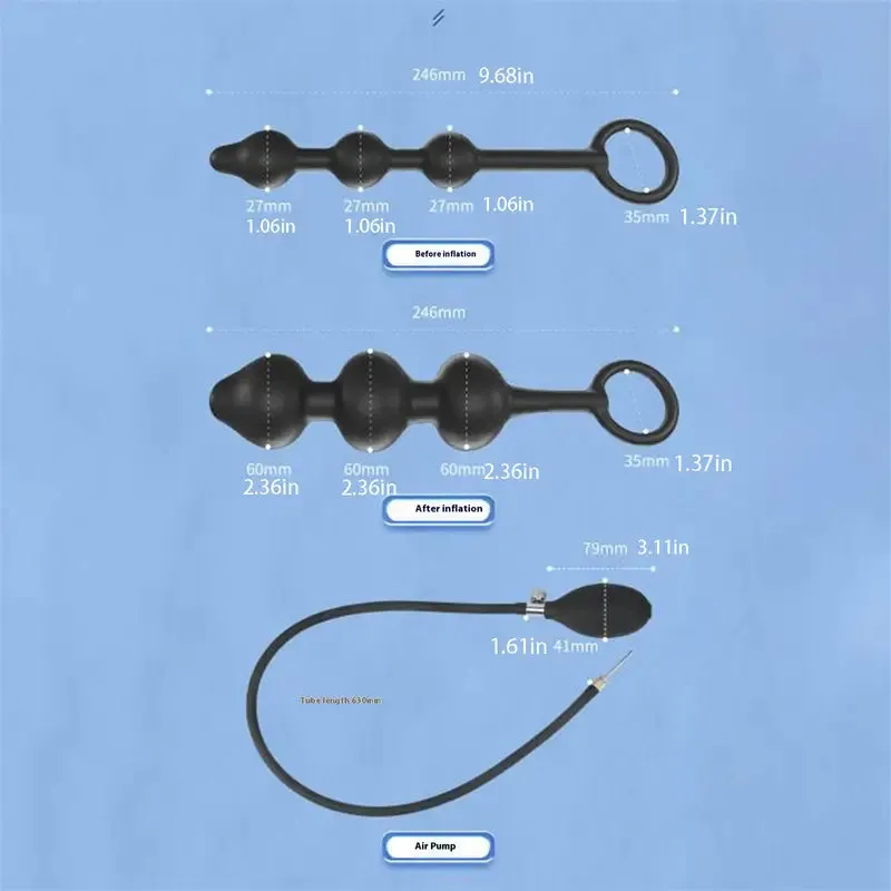Locking Silicone Butt Plug With Inflatable Beads Stimulating Anal Toy