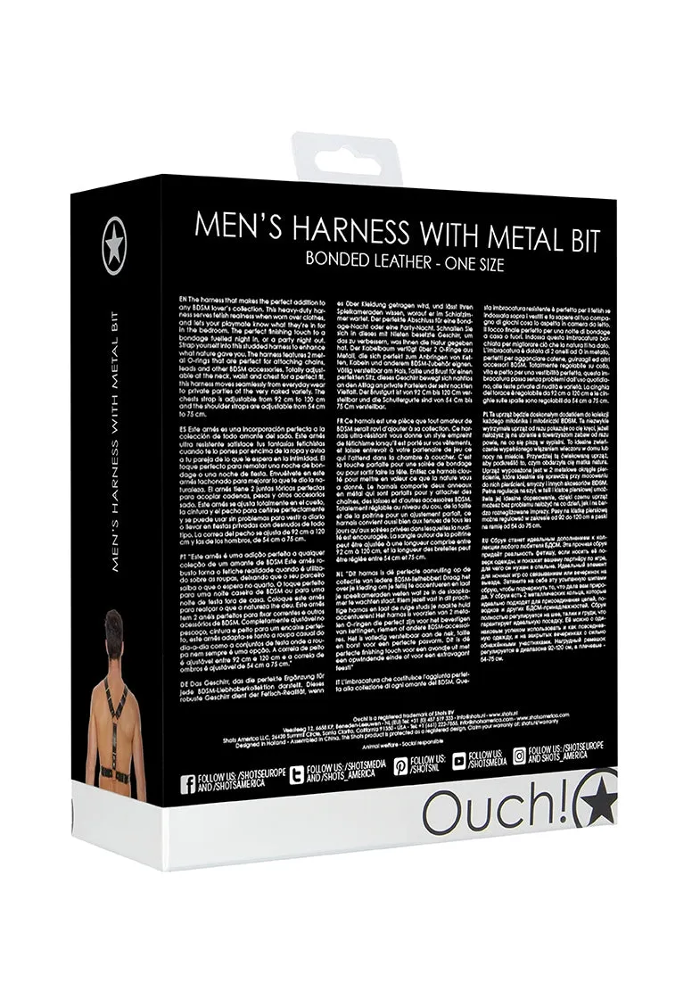 Men's Harness With Metal Bit - One Size - Black