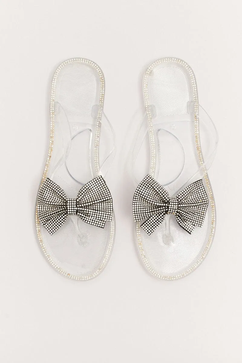 Metallic Rhinestone And Bow Decor Slippers