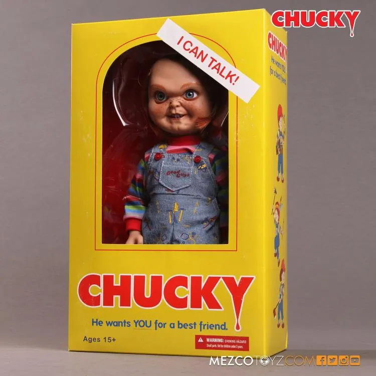 Mezco Toyz Childs Play Sneering Chucky Talking Doll Action Figure
