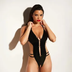 Oh La La Cheri Whipped Soft Cup Open Gusset Vinyl Teddy with Barbell Trim O/S