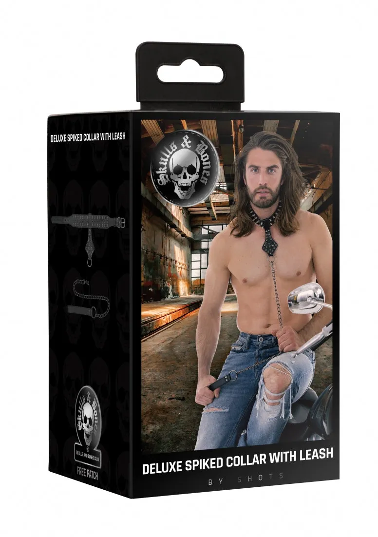 Ouch! Skulls And Bones - Neck Chain With Spikes And Leash - Blac