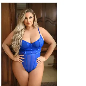 Plus Size Lingerie Abby Bodysuit With Thong-Cut Back Closure Cobalt Blue XL/2XL
