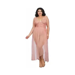 Plus Size Lingerie Teddy & Sheer Mesh Maxi Skirt With G-String Rose Queen 2X