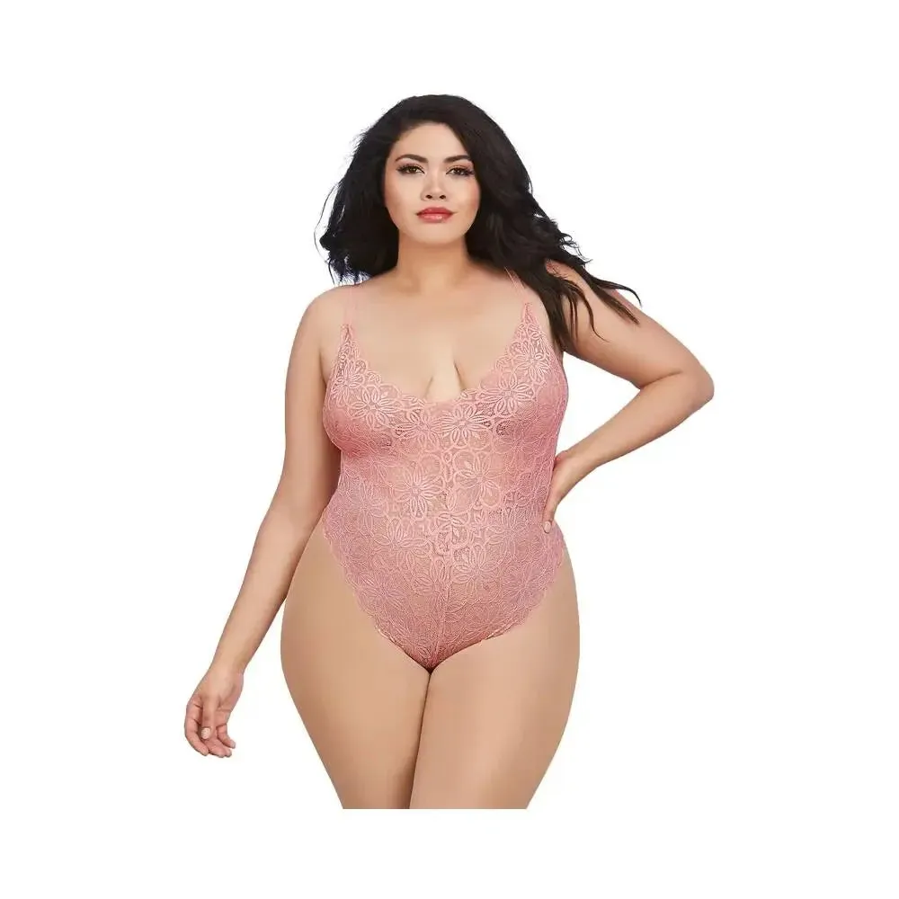 Plus Size Lingerie Teddy & Sheer Mesh Maxi Skirt With G-String Rose Queen 2X