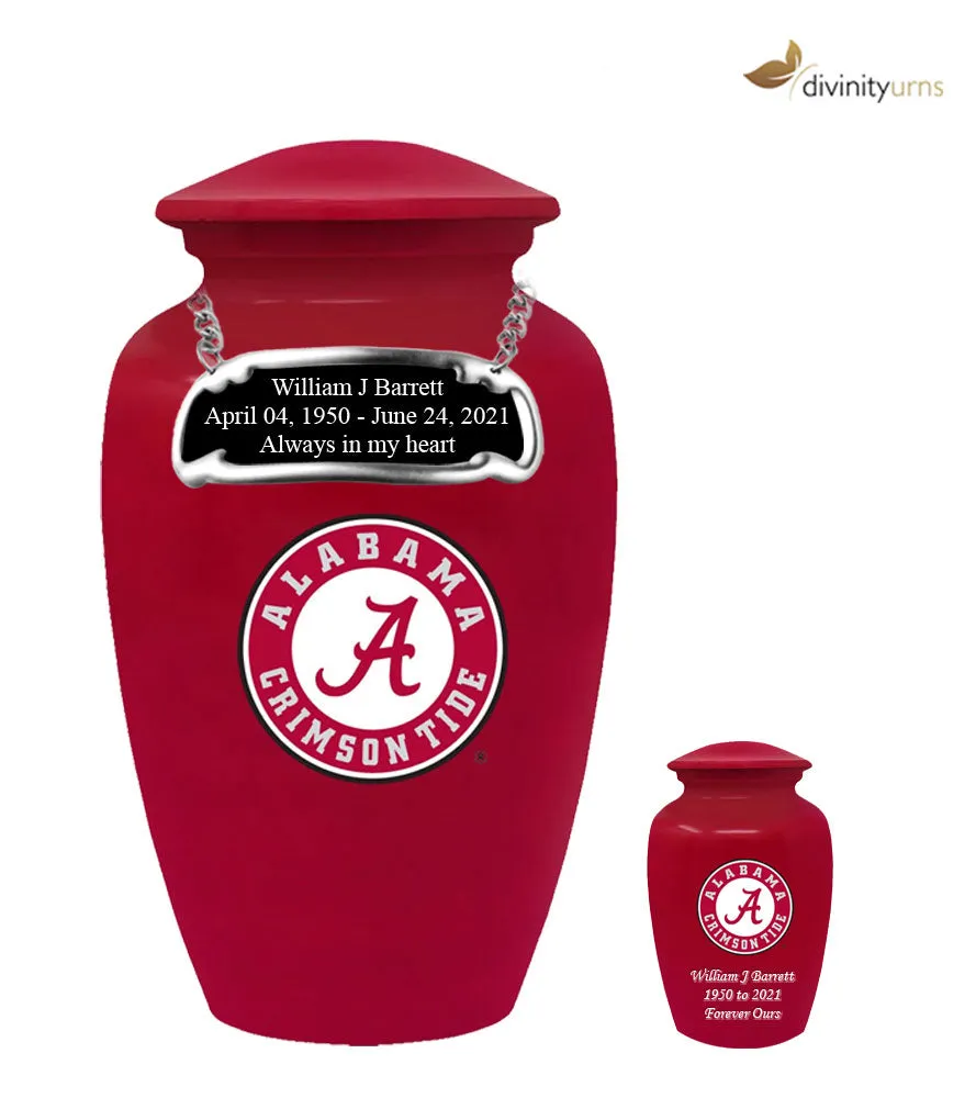 Red Alabama Crimson Tide Collegiate Football Cremation Urn with Seal Logo