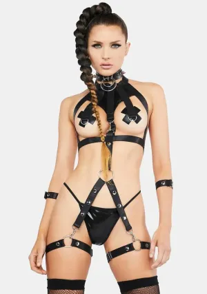Submissive Outfit Darque Halter Top and Bondage Restraints Wet Look Bondage Lingerie