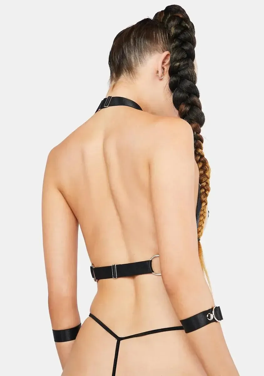 Submissive Outfit Darque Halter Top and Bondage Restraints Wet Look Bondage Lingerie