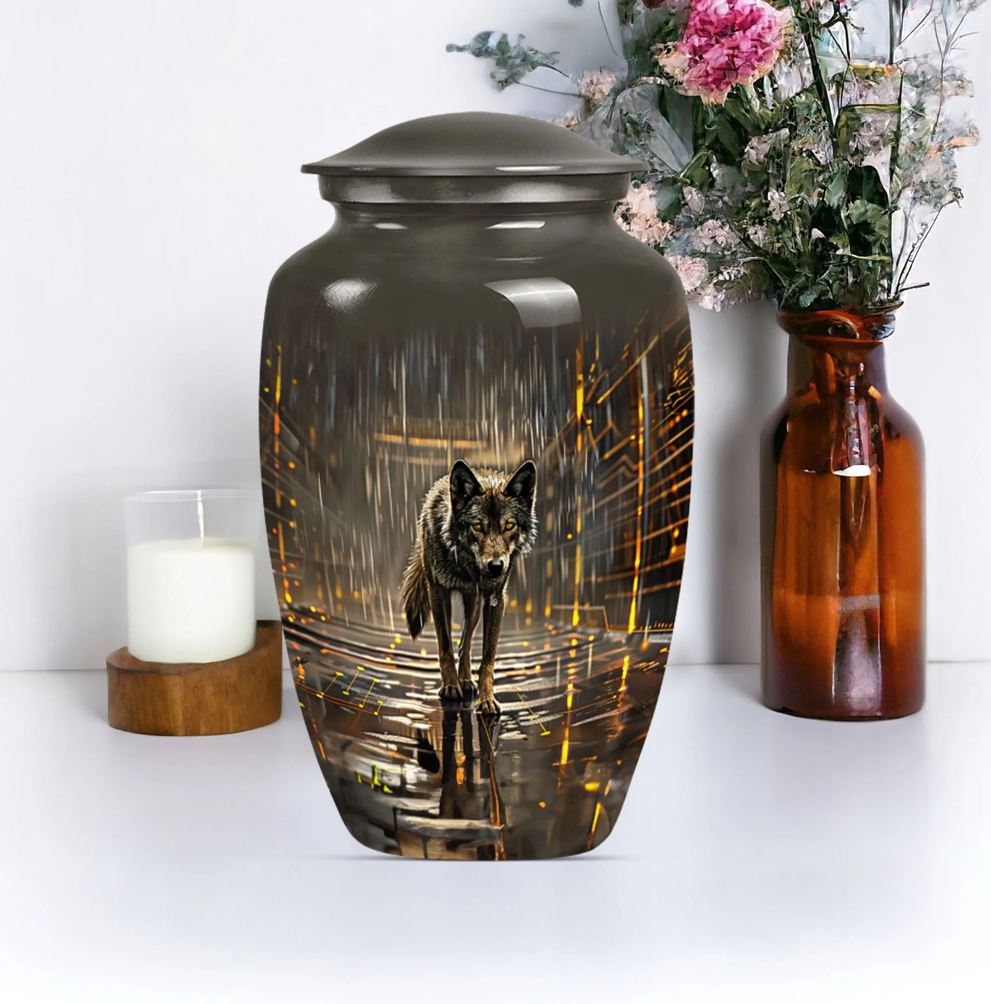 Wolf Themed Remnant Memorial - Premium Medium Cremation Urn