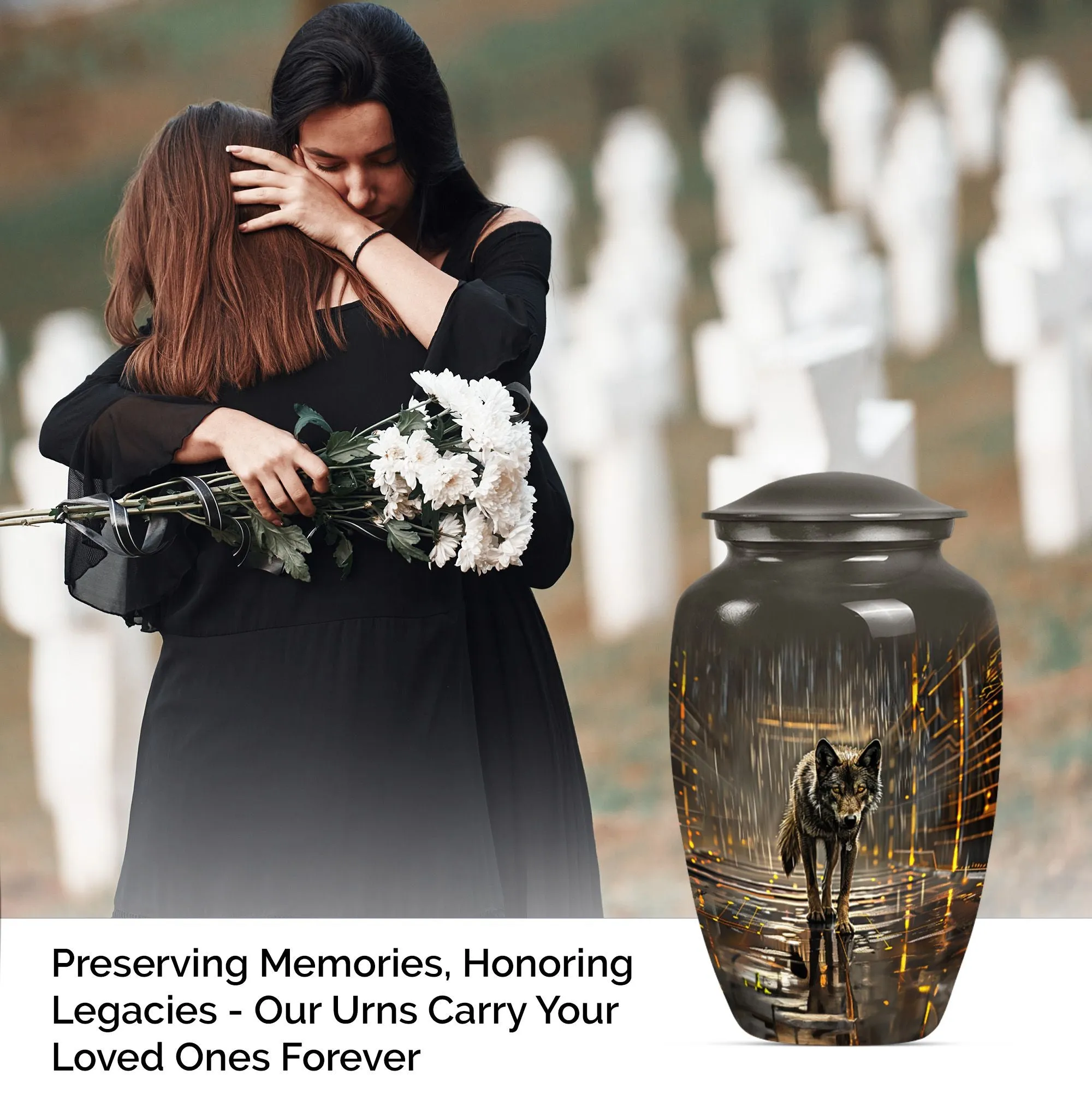 Wolf Themed Remnant Memorial - Premium Medium Cremation Urn