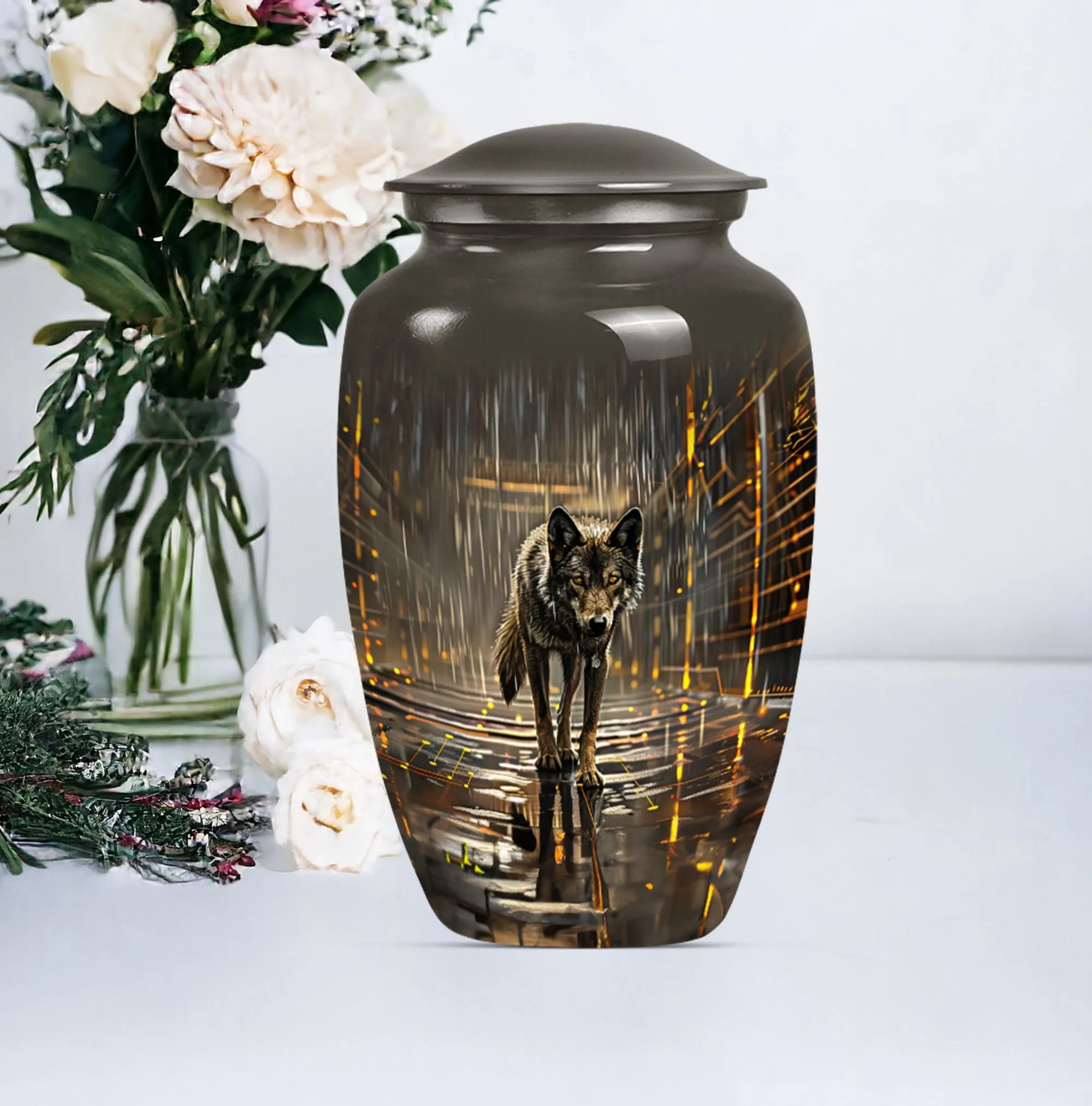 Wolf Themed Remnant Memorial - Premium Medium Cremation Urn
