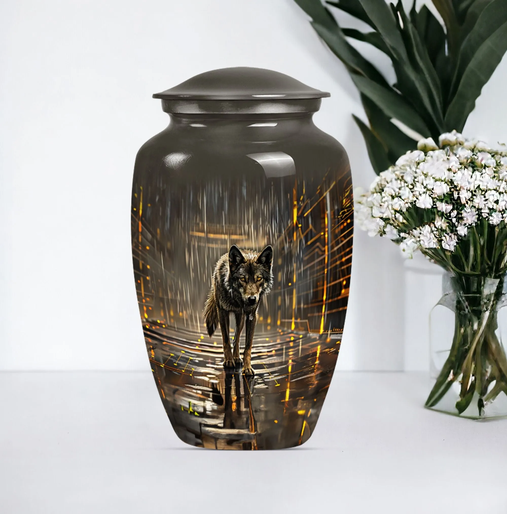 Wolf Themed Remnant Memorial - Premium Medium Cremation Urn